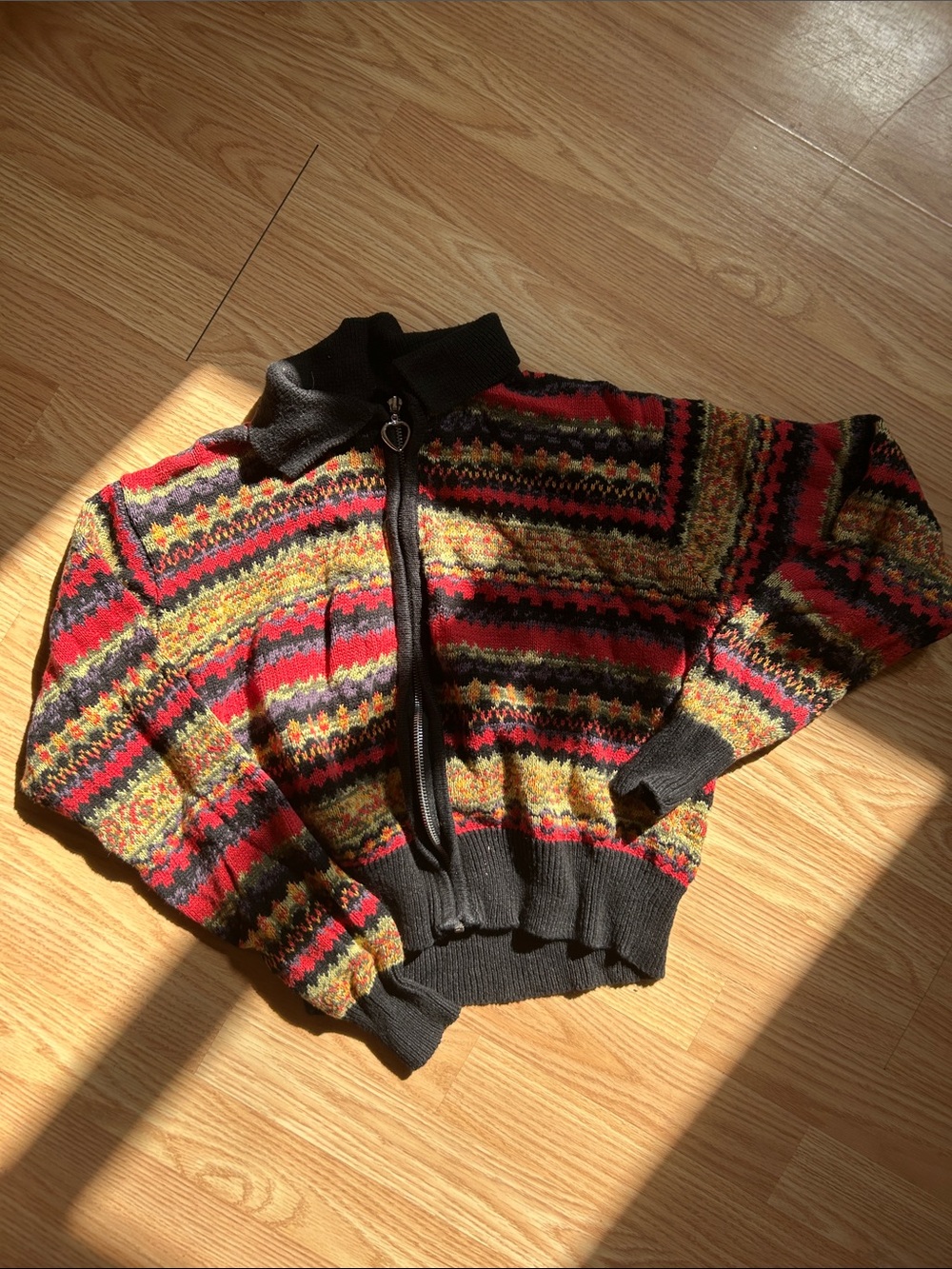 Vintage Heart-Zip Fair Isle Knit Zip-Up